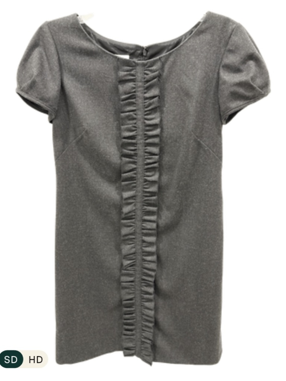 London Dark Charcoal Ruffle Placket Cap Sleeve Shift Dress Size 2